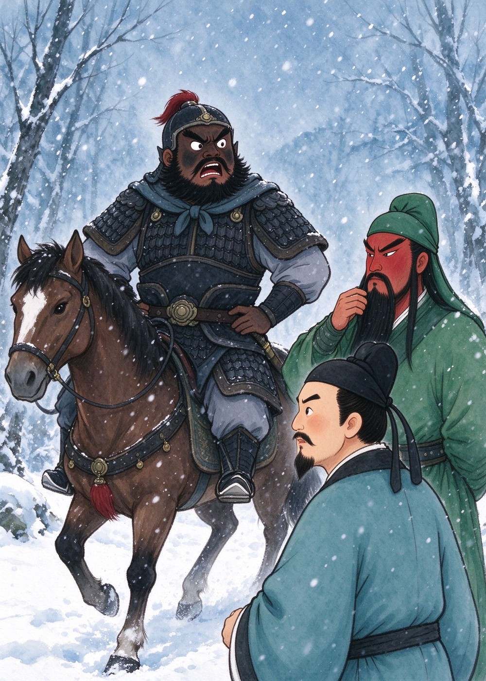张飞说:"这么冷的天,派人叫他来就行了嘛!"