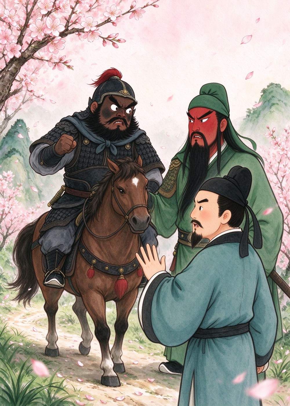 张飞嘟囔:"这回他要再不见,我就把他绑来!"