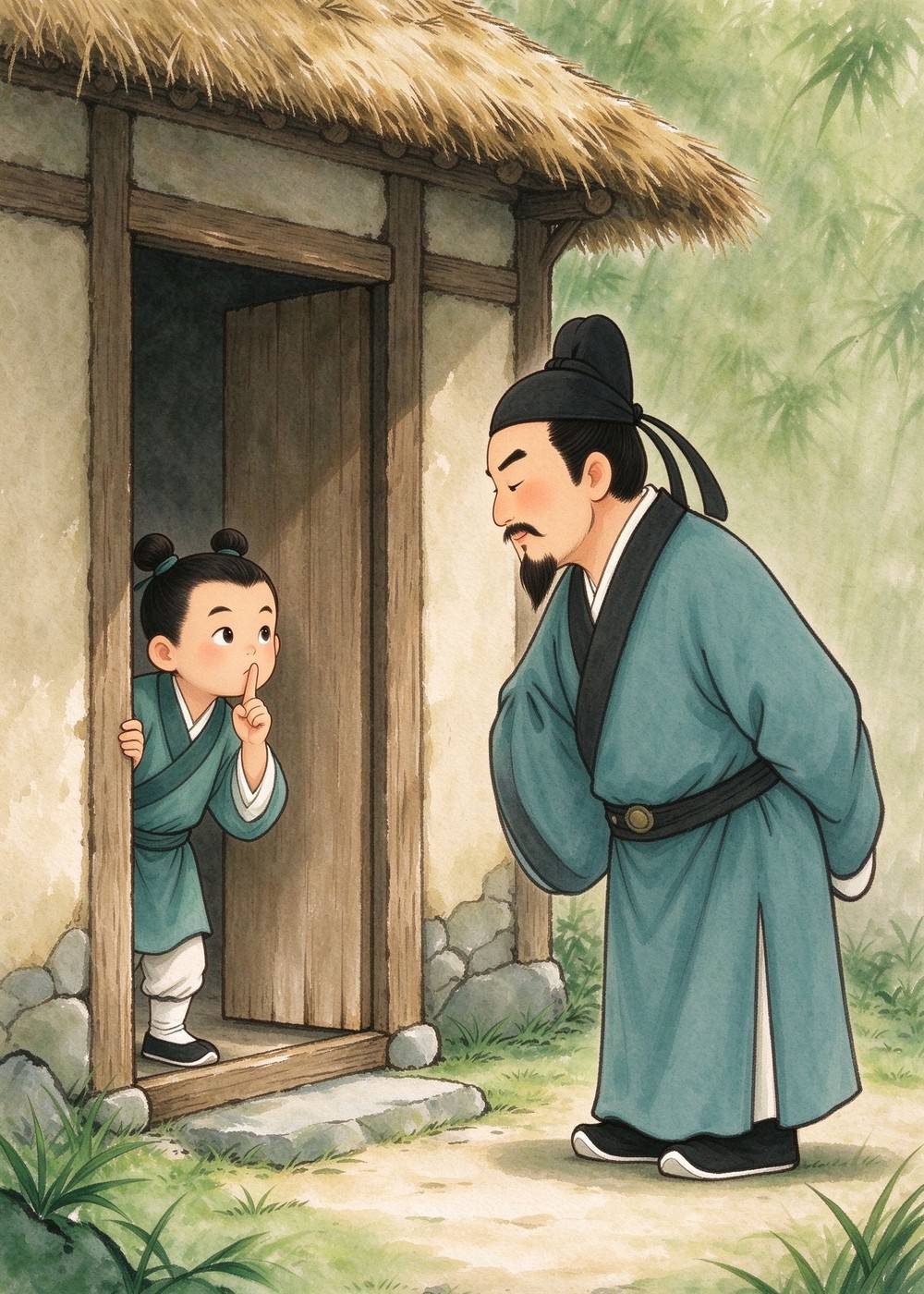 书童说:"先生正在午睡呢。"