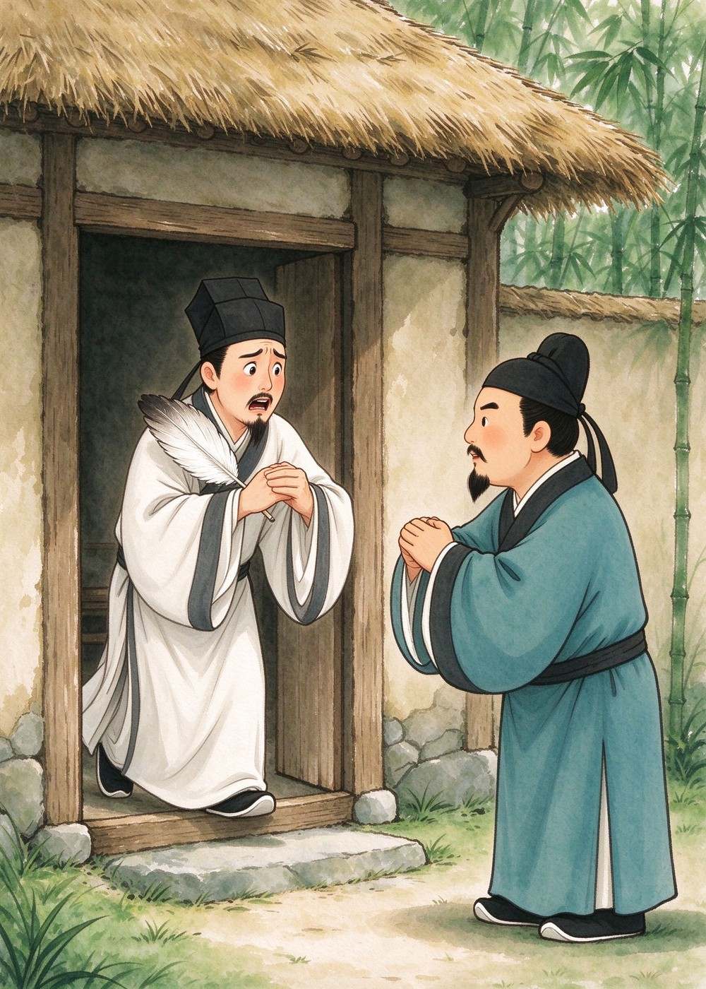过了好久,诸葛亮醒了,赶紧出来迎接刘备。