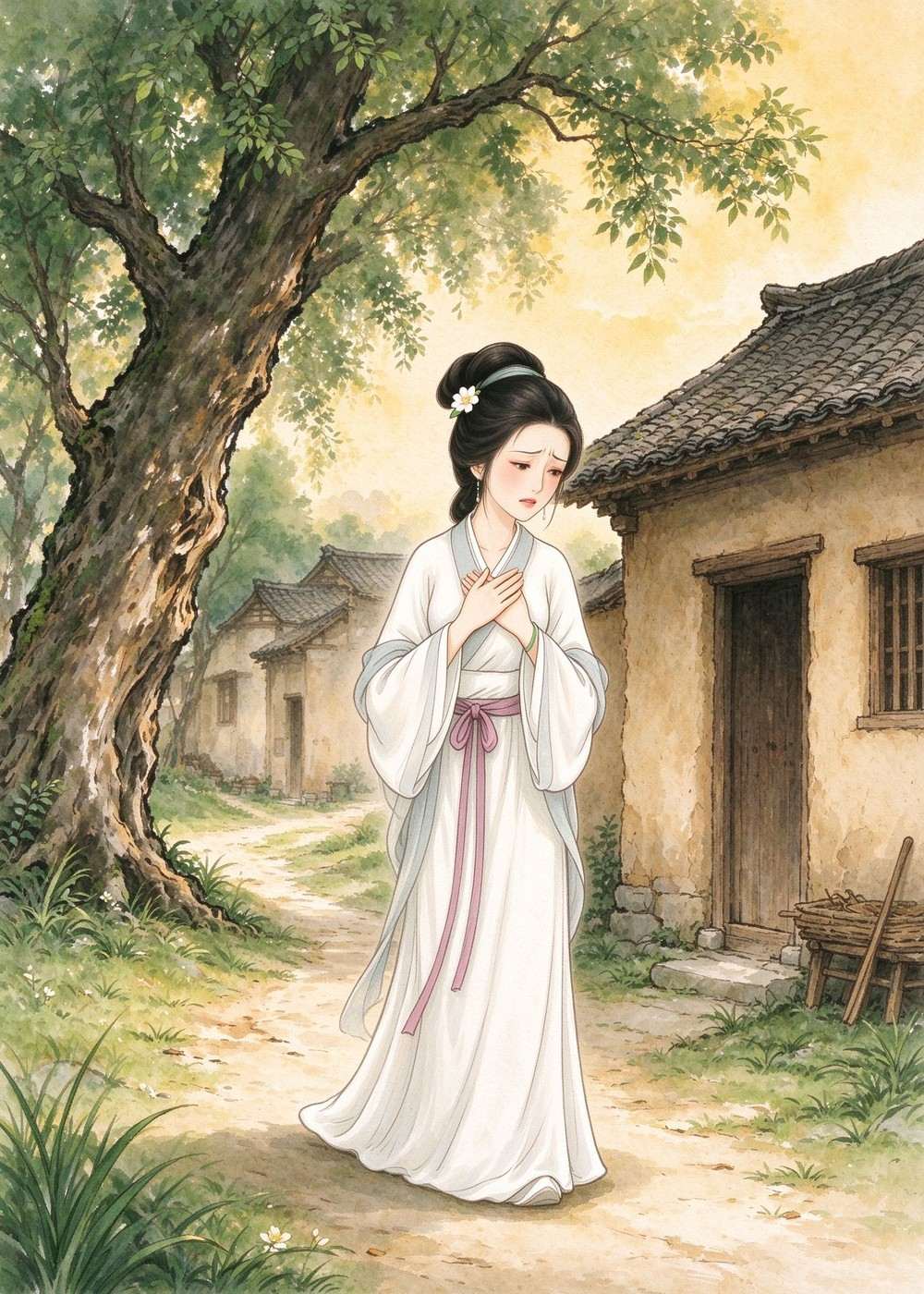 可是西施有心口疼的毛病，一生病就皱着眉头，捂着胸口。
