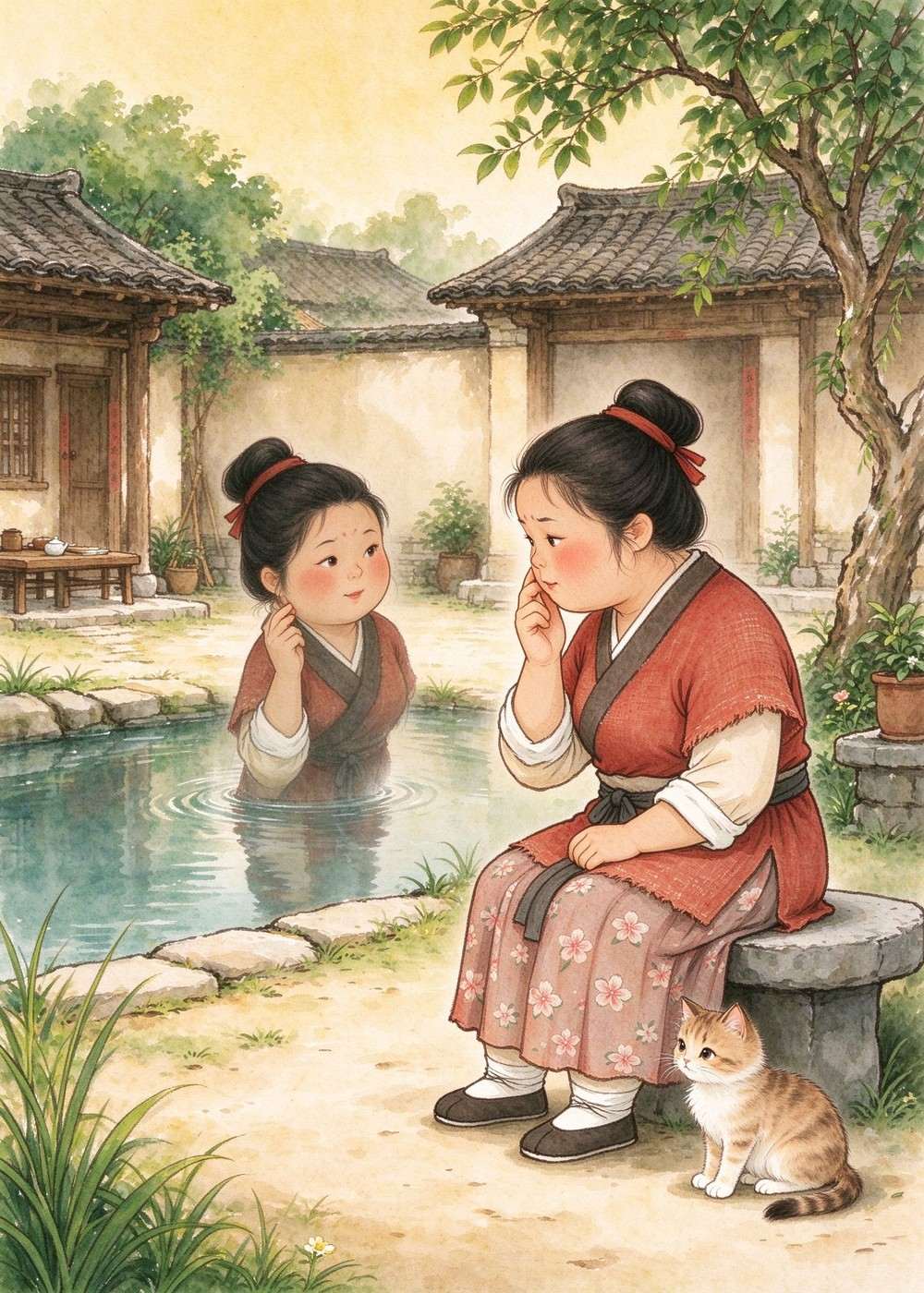 东施就想："我要是也这样，不就也变美了吗？"