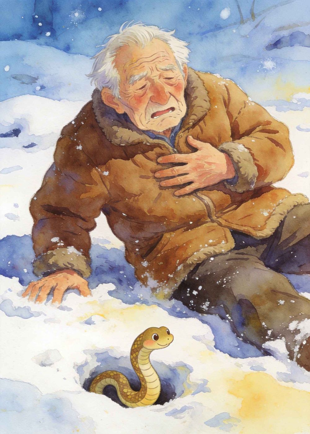 小蛇一扭身，钻进雪地里逃走了。