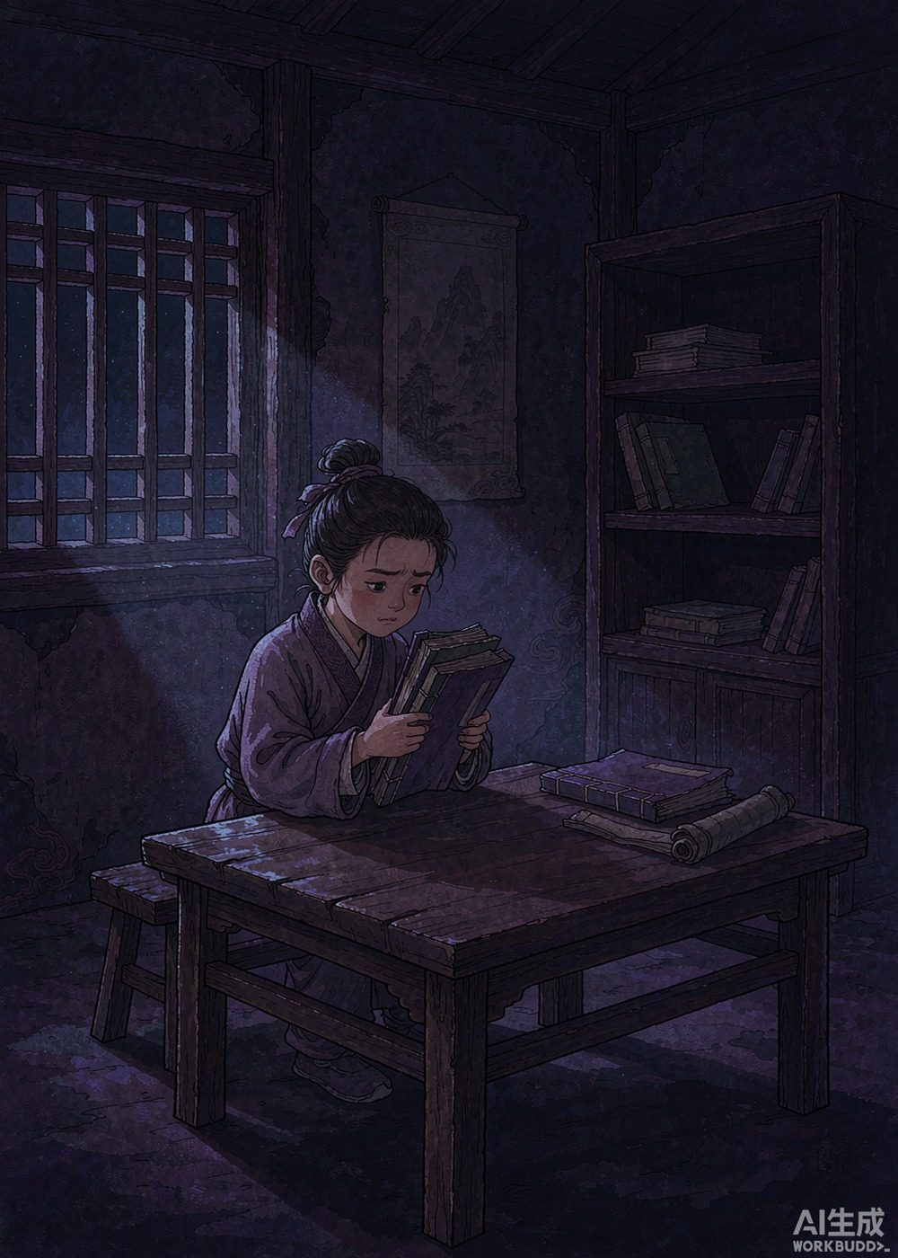 晚上，匡衡想读书，可屋里黑漆漆的，连灯油都买不起。