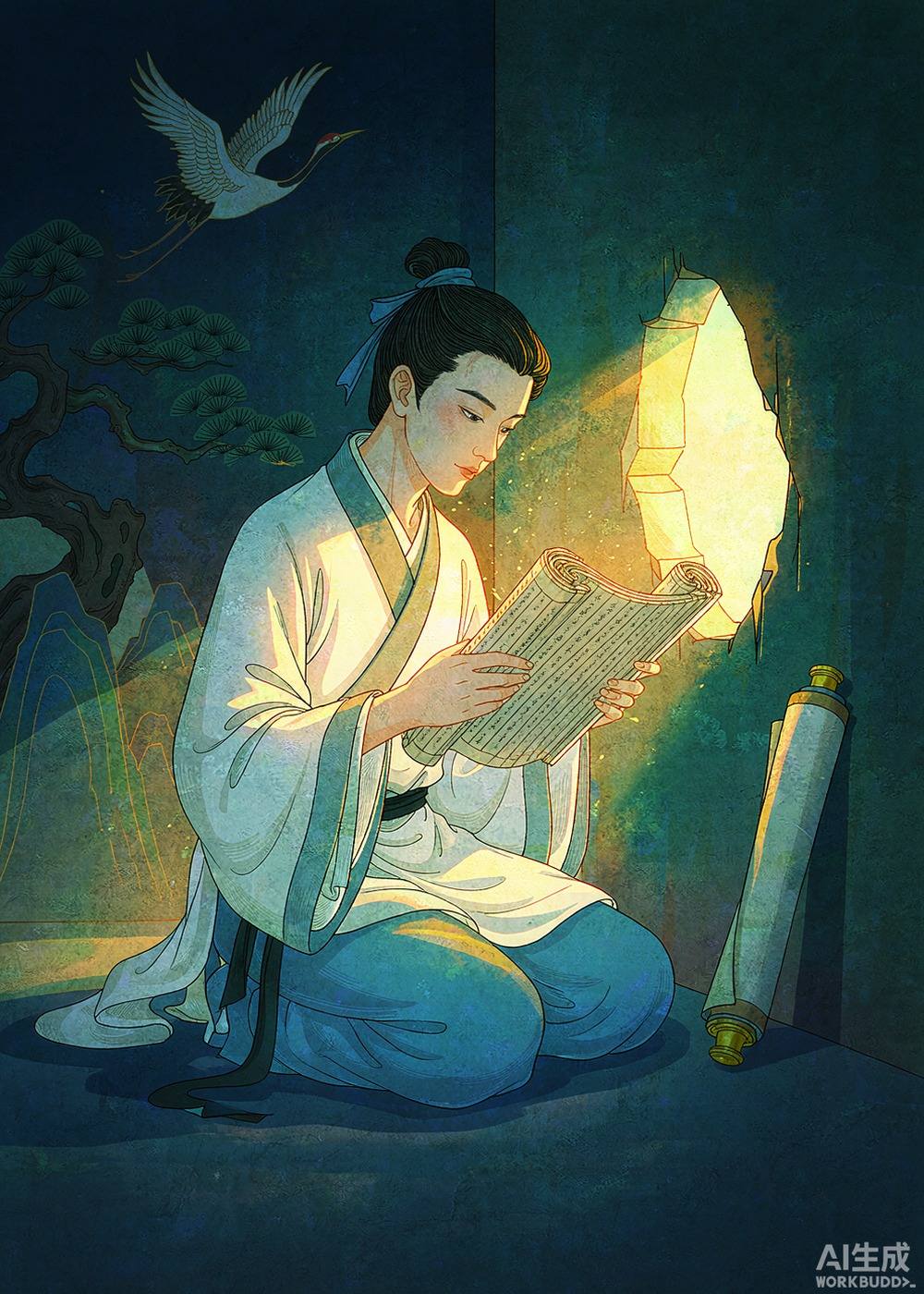 他读得那么入迷，连时间都忘了。