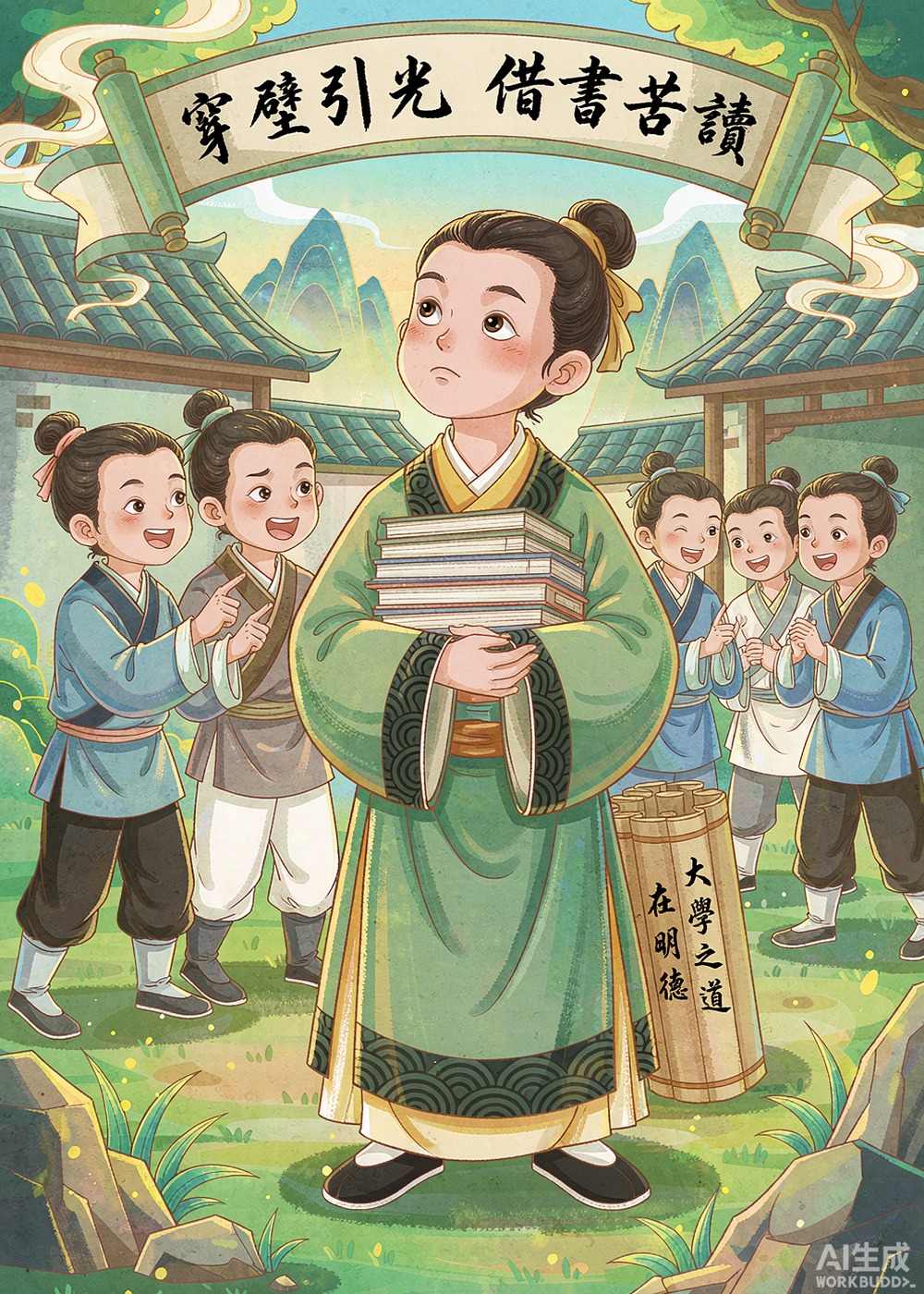 第二天，村里的小伙伴们都笑话他傻。