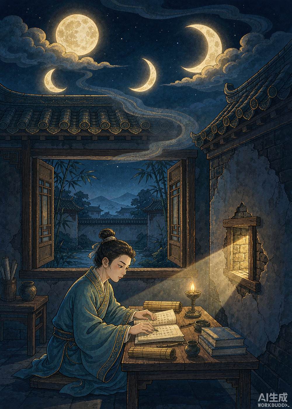 就这样，每天夜里，那束光都陪着他读书。