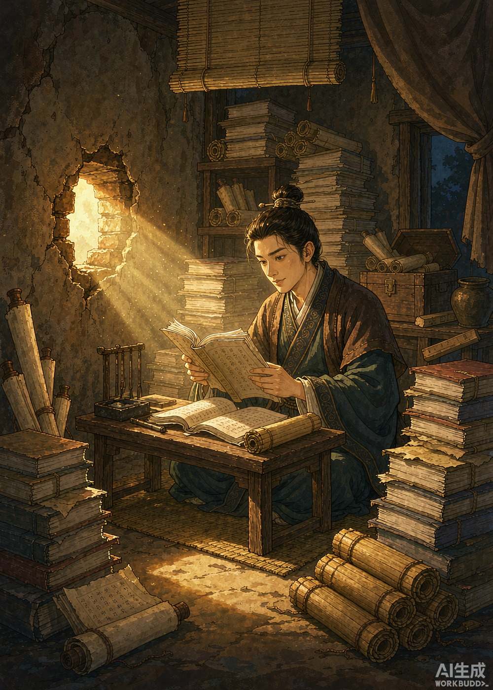 匡衡读的书越来越多，懂得的道理也越来越多。
