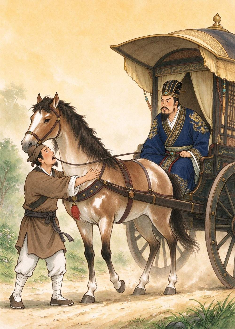 季梁拦住马车,问:"你这是要去哪儿呀?"