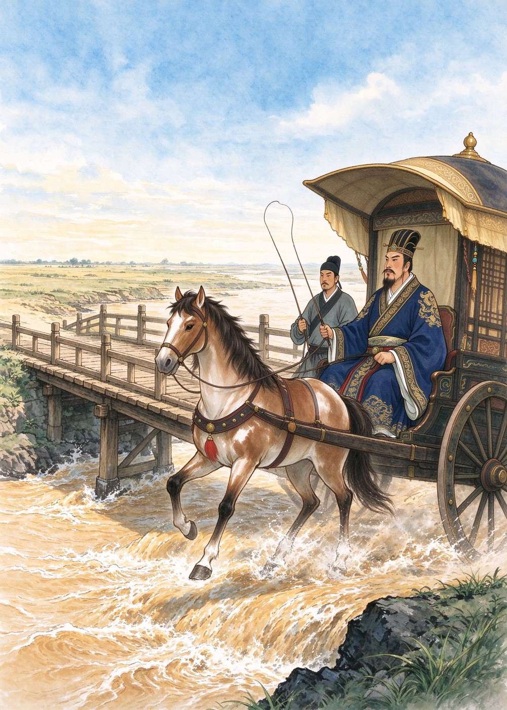 马车跑过了黄河,越走越远。