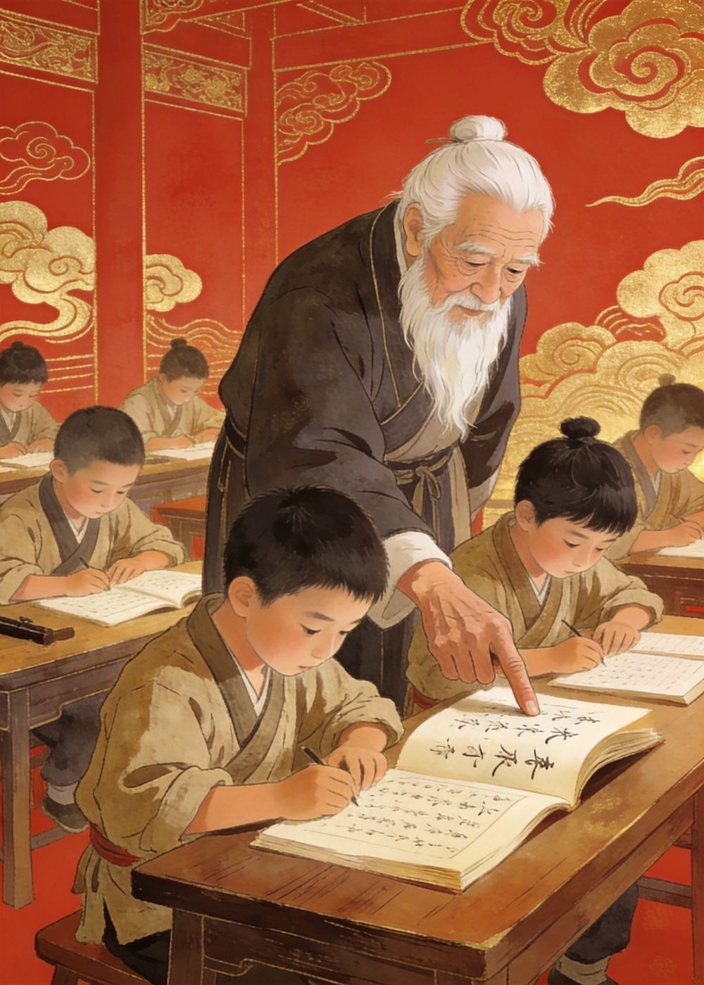孩子们进学堂读书，聪明的人越来越多，国家充满了希望。
