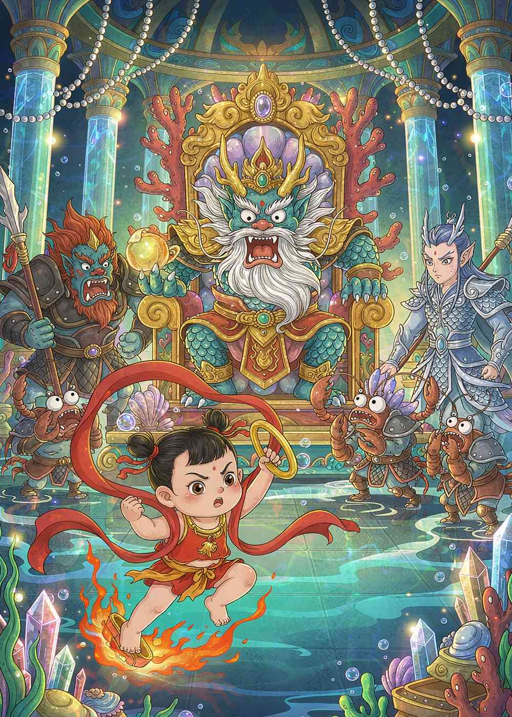 龙王听说夜叉被打跑了，气得胡子都翘上了天！