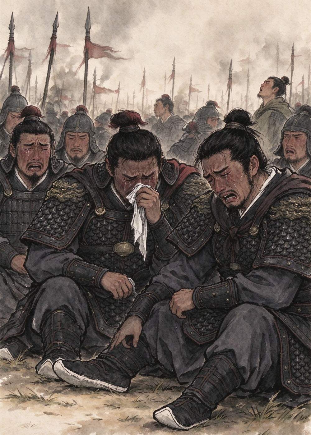 项羽的士兵们听到家乡的歌,都哭了起来。