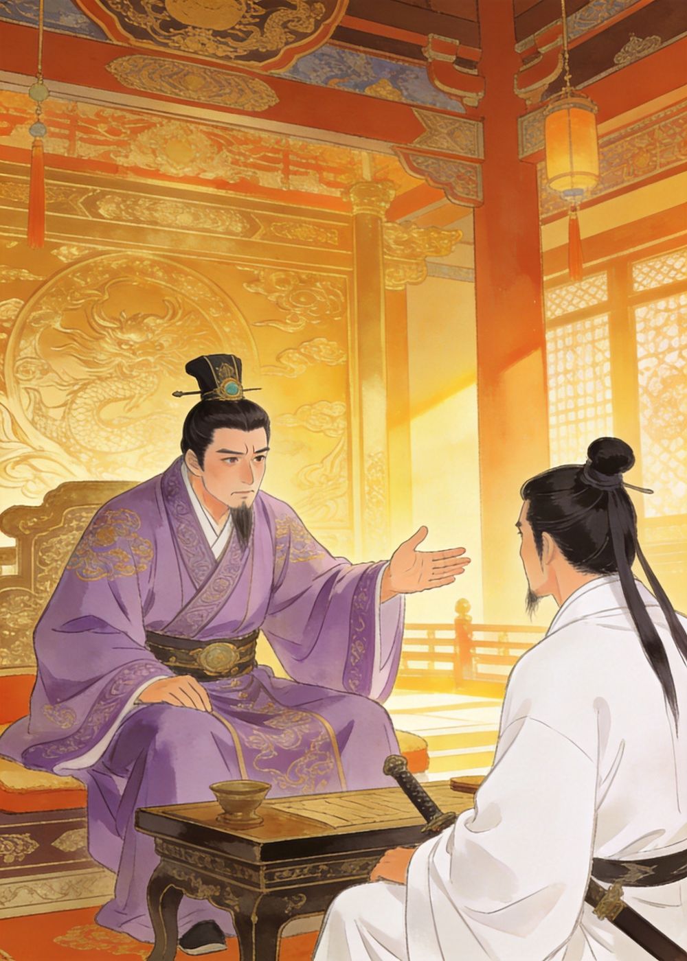 太子丹想积蓄力量对抗秦国，便请来侠客荆轲商议大计。