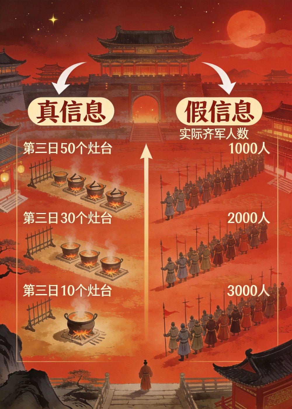 增兵减灶的妙处，就是故意让对方看到假的，好引出真的后手。