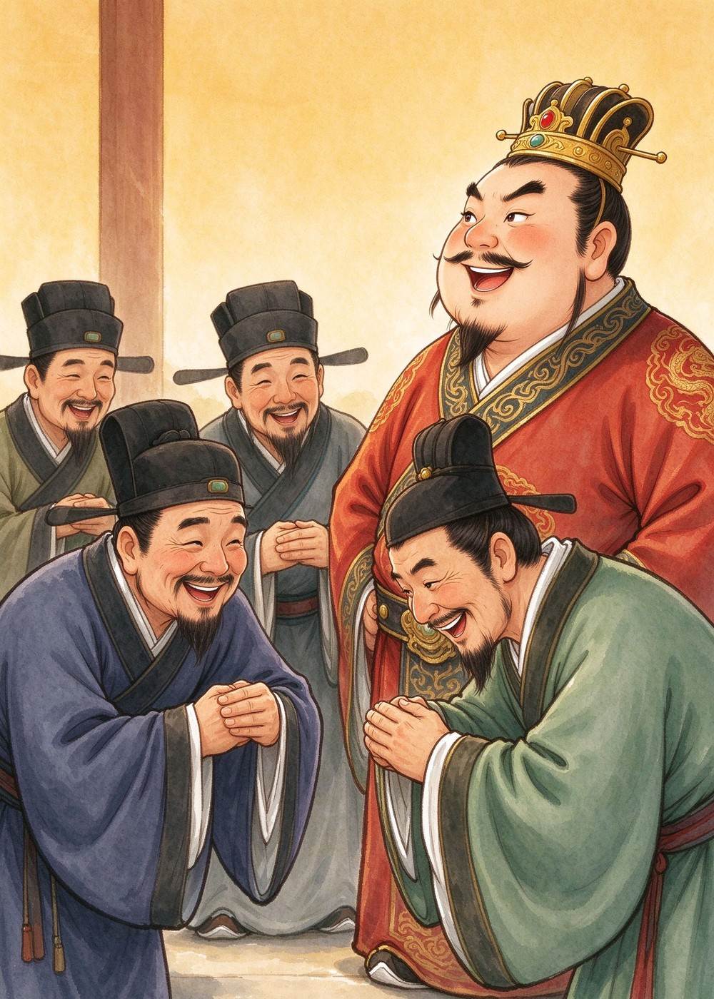 身边的人都讨好地说："大王，您的国家当然是最大的！"