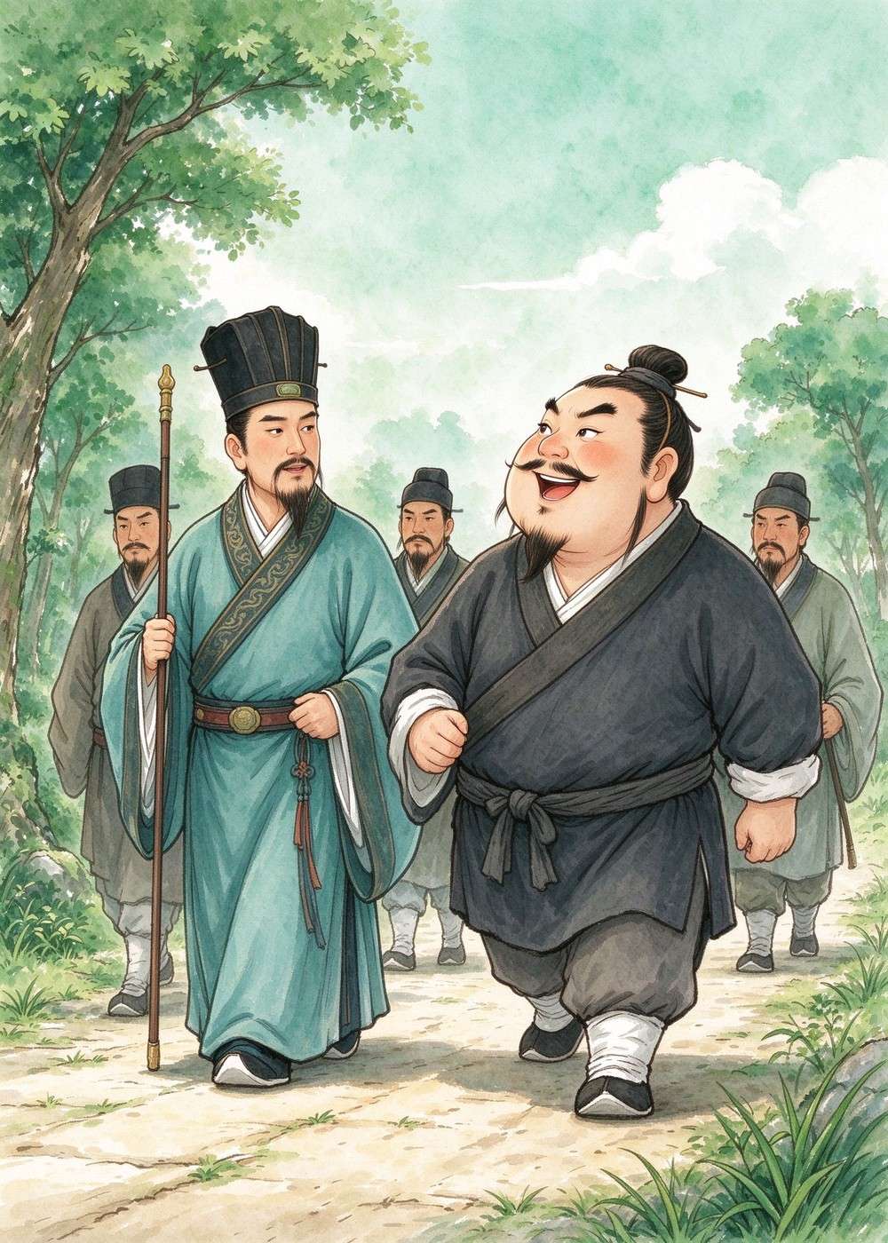 国王跟着使者出发了。