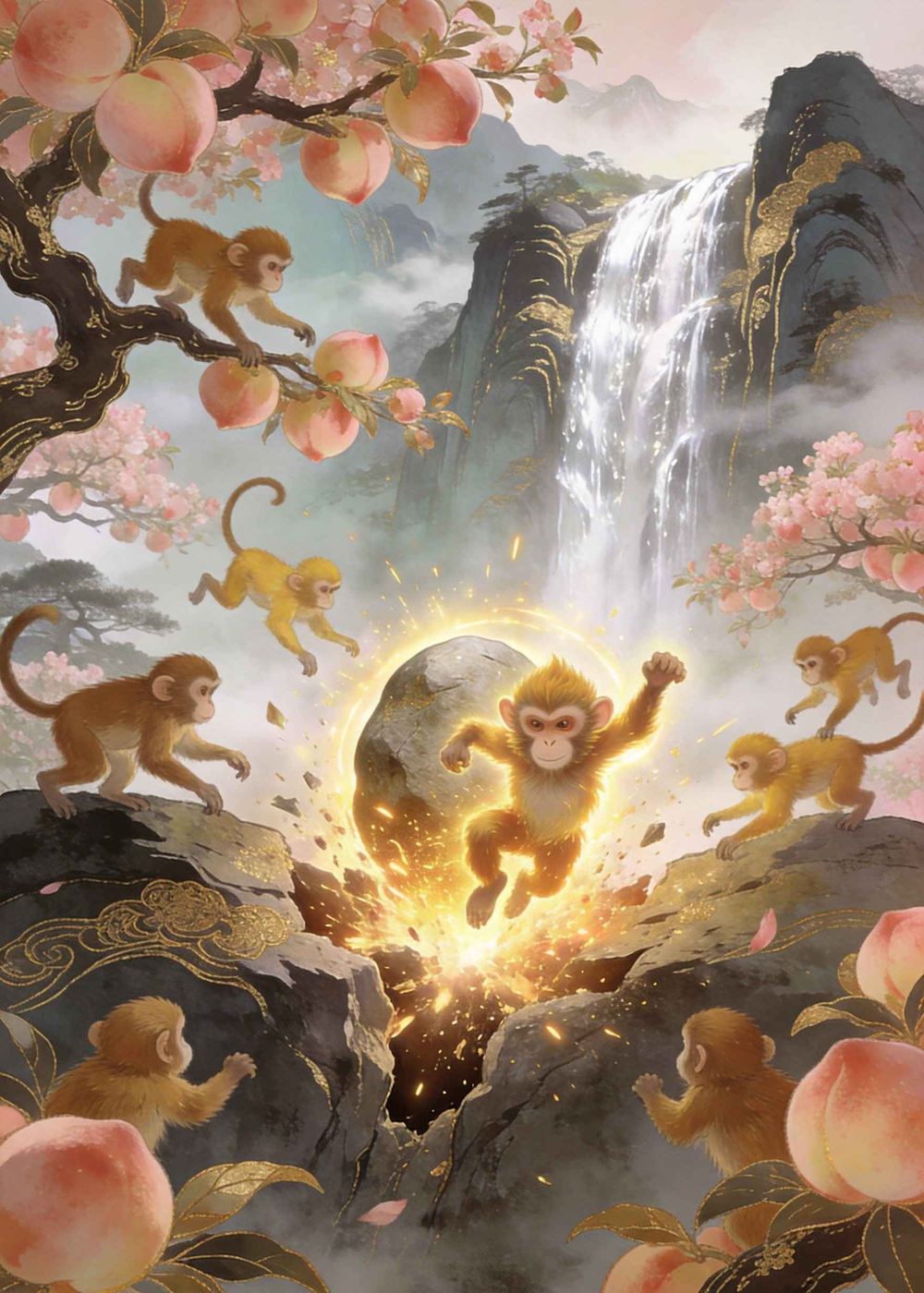 花果山上有一块仙石，有一天蹦出了一只石猴。