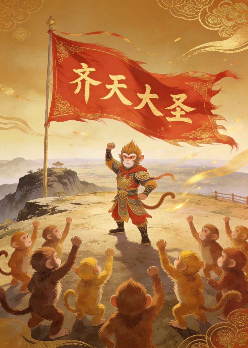 他竖起大旗，自封为齐天大圣。