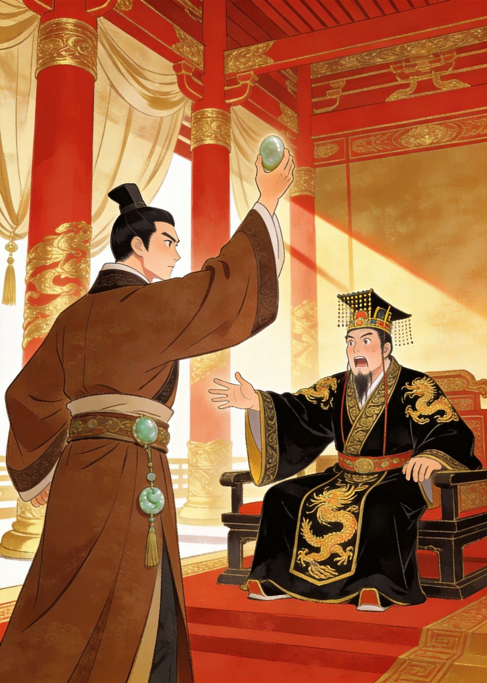 秦王怕真的毁了璧，连忙陪笑答应，先斋戒五天再郑重受璧。