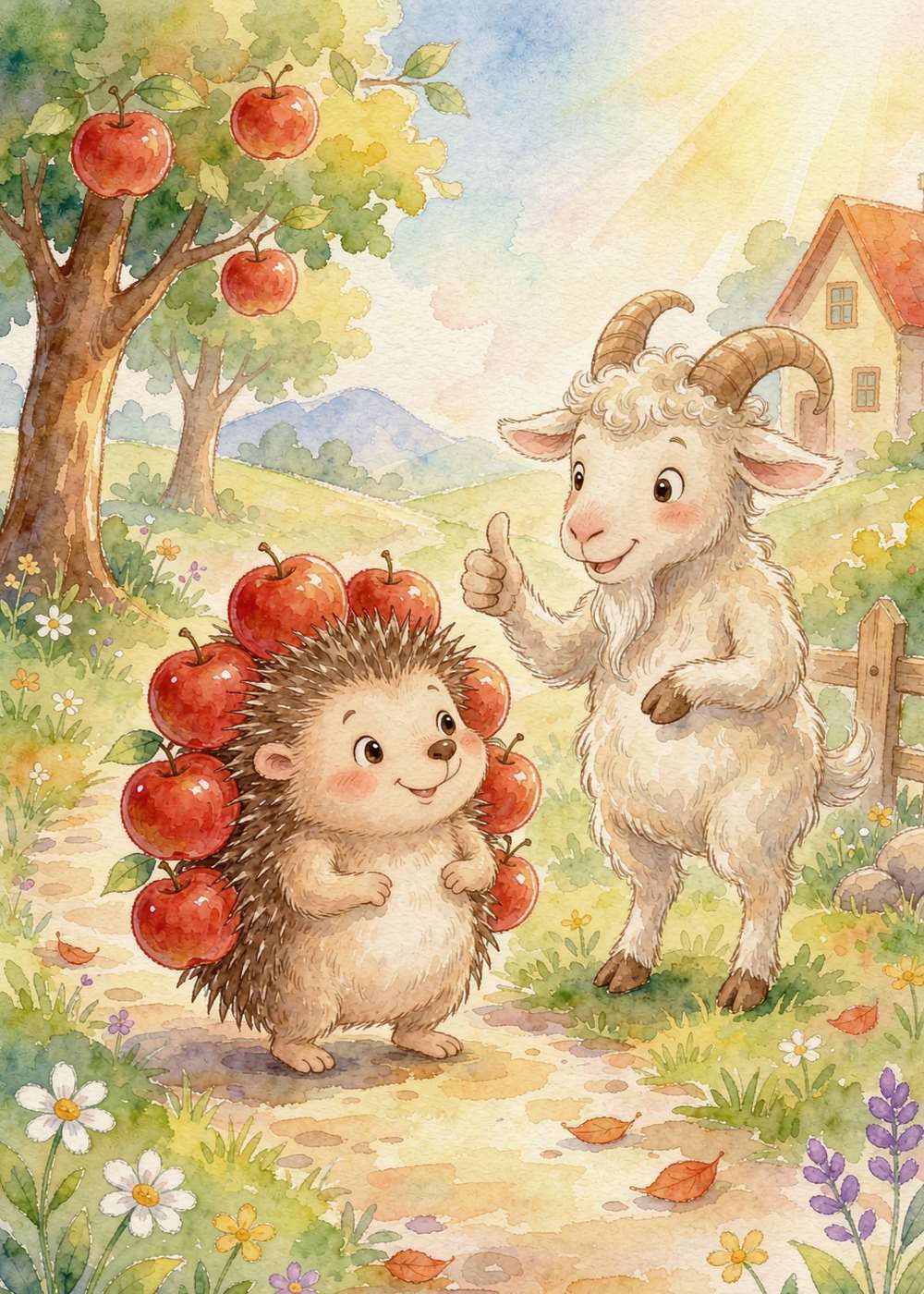 圆圆站起来，背上像挂满了小红灯笼，漂亮极了。