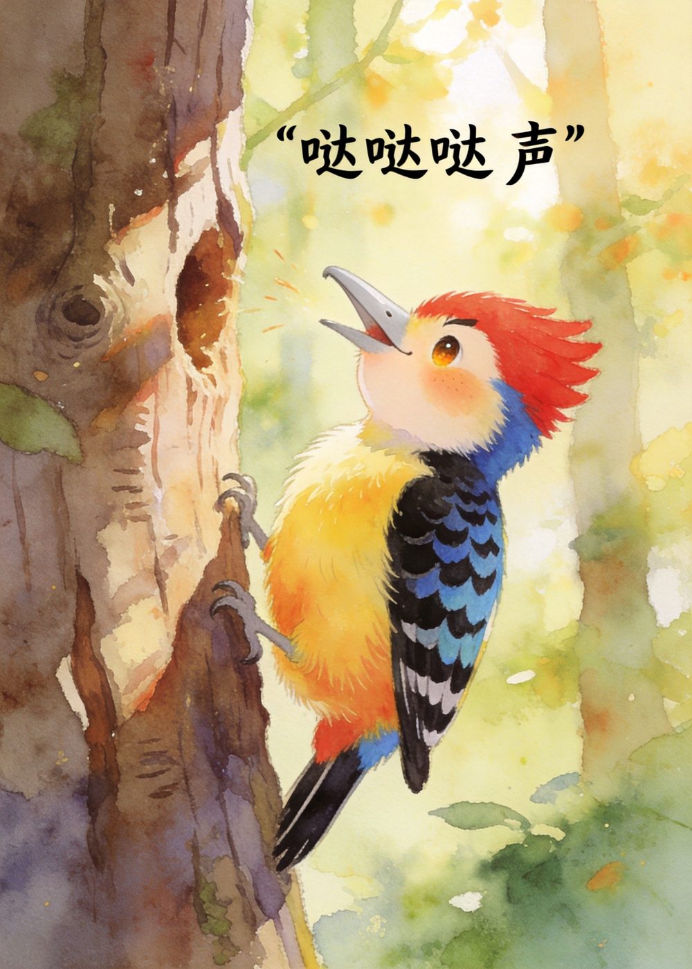 小啄木鸟心里舒展开了，重新哒哒哒地开始啄起树干来。