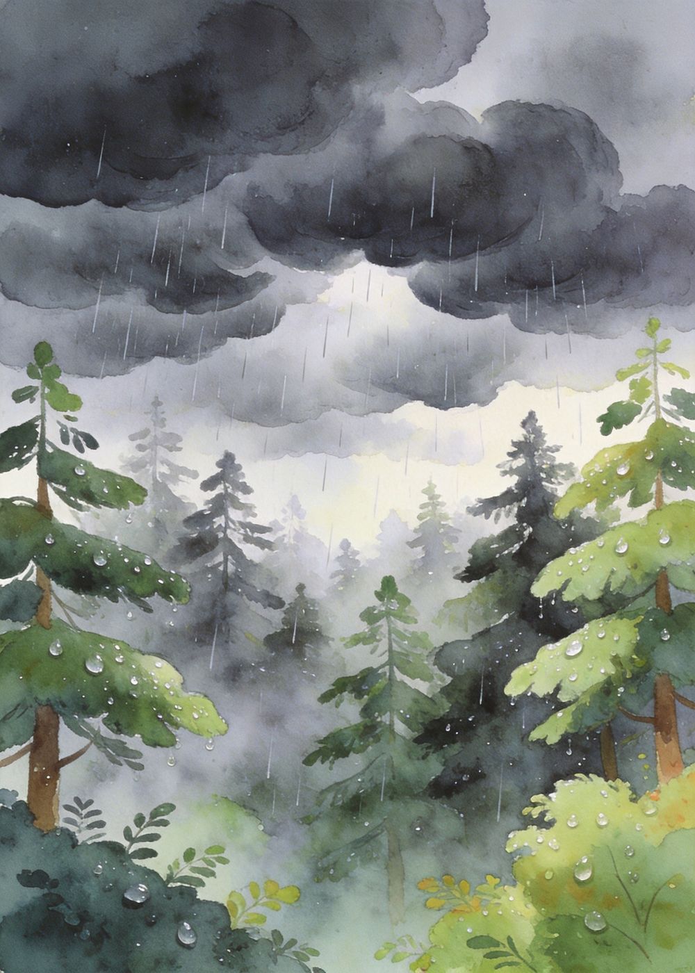可这一天，天却下雨了，森林里又暗又潮湿。