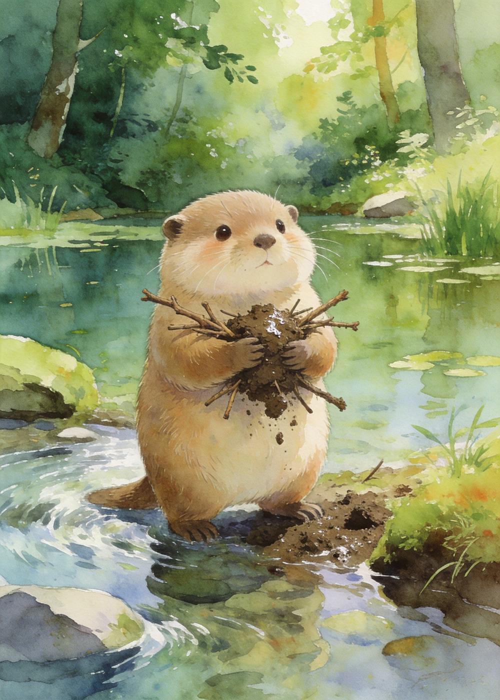 小水獭搭堤坝