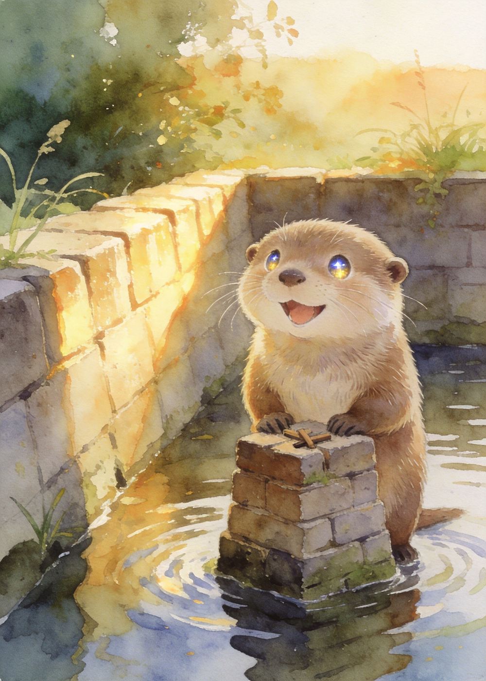 小水獭笑了：“我做到了！水终于被留住啦！”