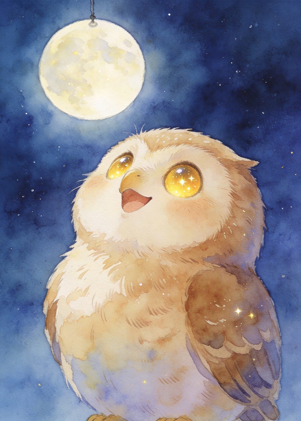 小猫头鹰望着夜空笑了：“原来月光抓不住，但陪伴能留下。”