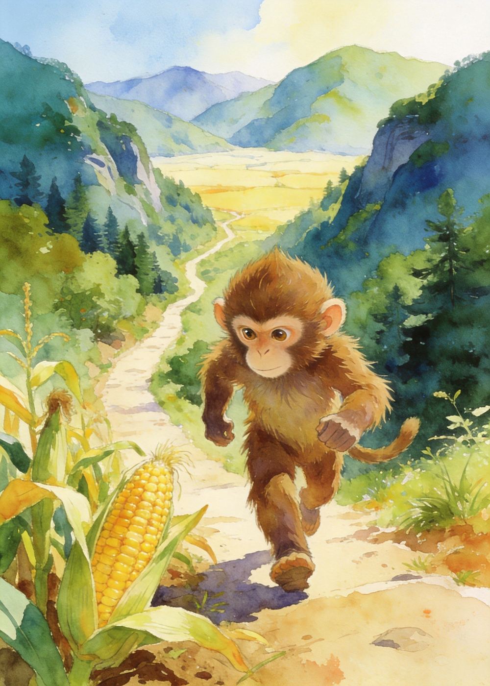 第二天，小猴子又下了山。这一次，它心里已经有了主意，不再东张西望。