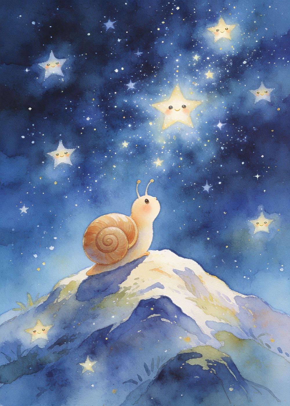 星星好像也在为他加油，一闪一闪，照着山路为他引路。