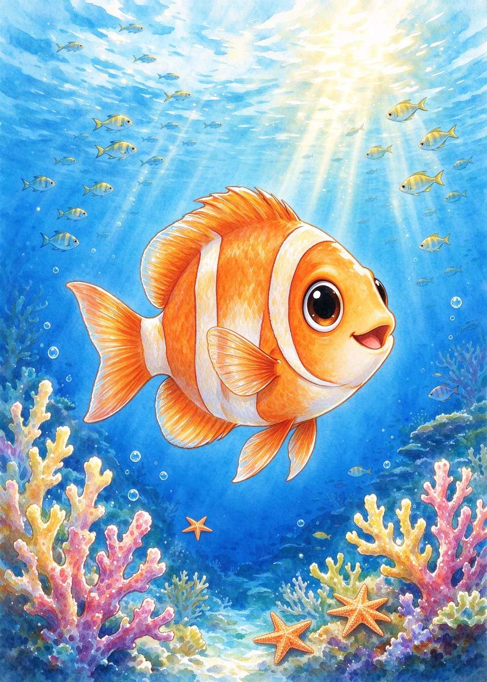 小小鱼在广阔的海水里自由自在地游来游去。