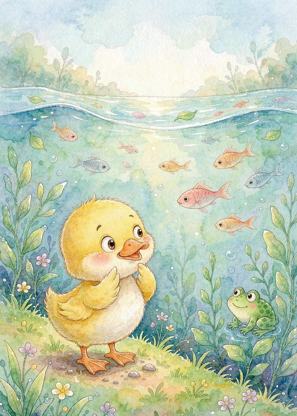 黄黄看得好羡慕,可是它还是不敢下水。