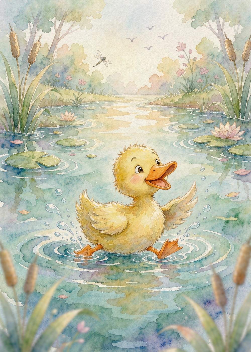 它越划越顺,小脚丫也往后蹬,像小船一样往前游。