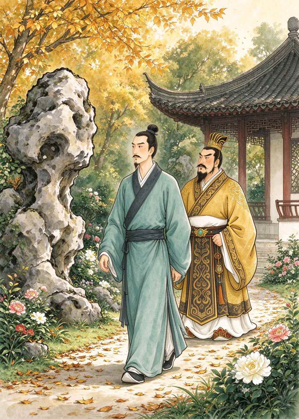 一天,他陪着魏王在花园里散步。