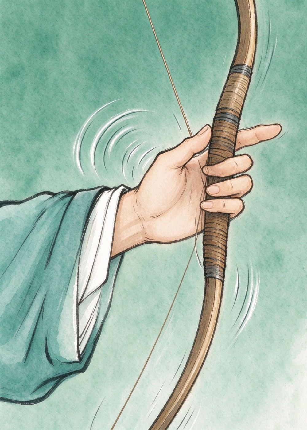 "嘣——"他拉了一下空弦。