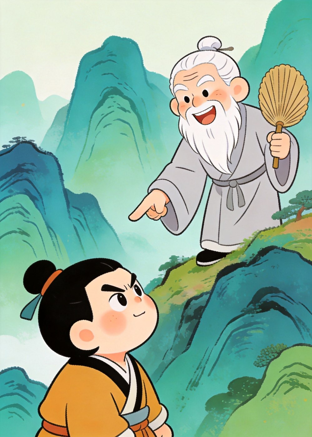 智叟老先生摇着扇子笑话他："你这把年纪，还想搬走大山？"