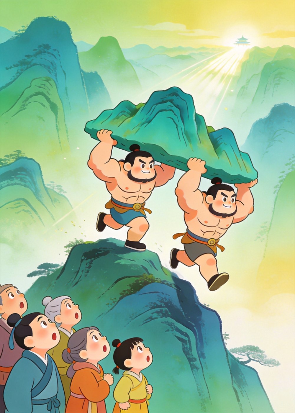 嘿哟！一人一座山，大力神轻松把山搬到了远处！