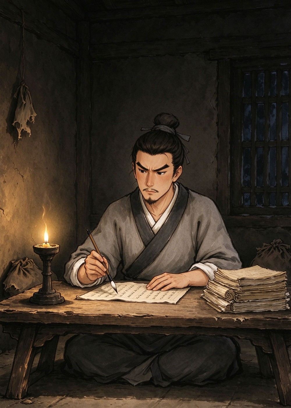 他家很穷，靠给官府抄书赚钱养家。