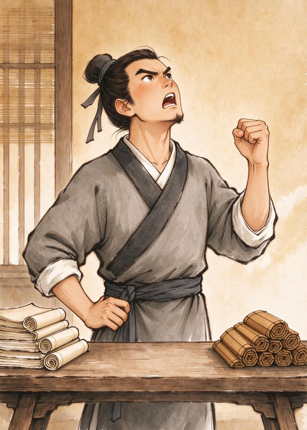 "唉，男子汉大丈夫，怎么能一直做抄书这种小事呢？"