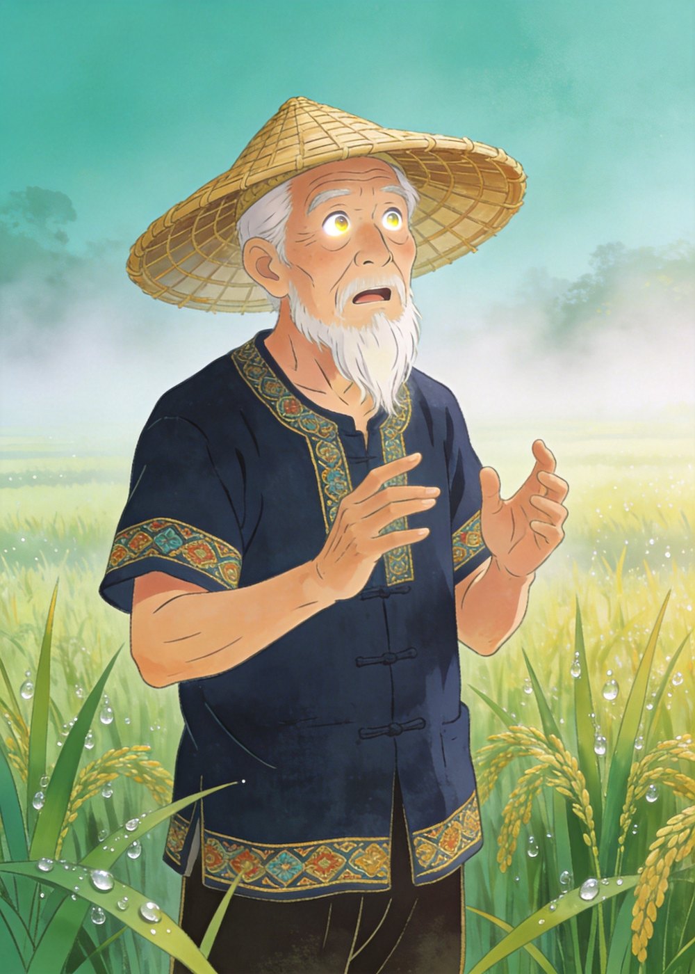 突然，他一拍脑门：有了！我把它们往上拔一拔，不就长高了嘛！