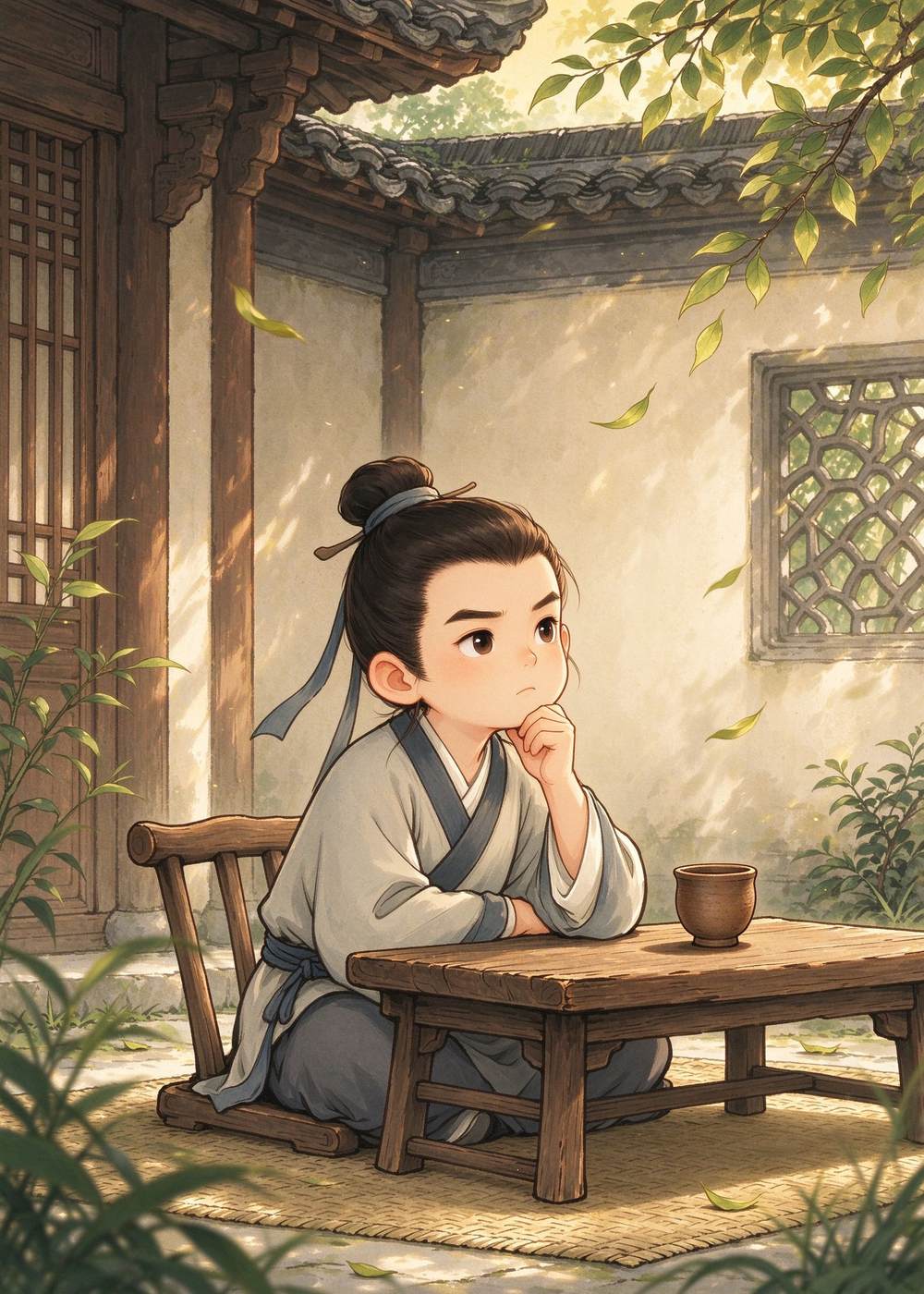 乐广回到家，坐在上次喝酒的位置上，仔仔细细地想啊想。