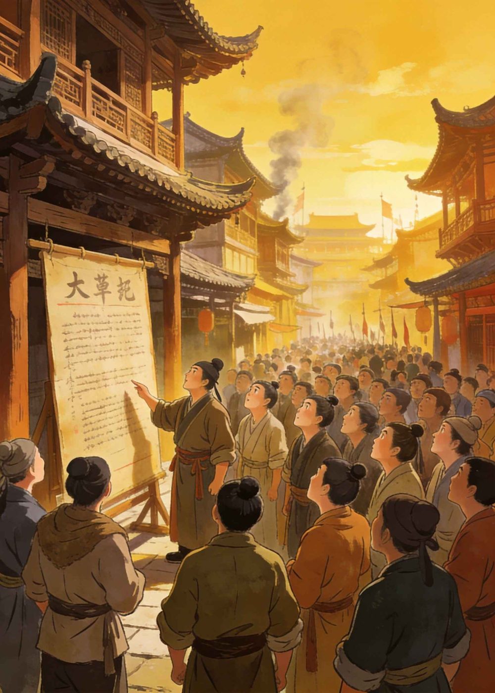 很久以前，天下大乱，官府贴出榜文召集勇士保卫家园。
