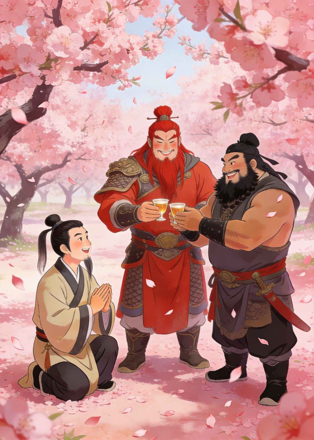刘备年长做了大哥，关羽是二哥，张飞是三弟。