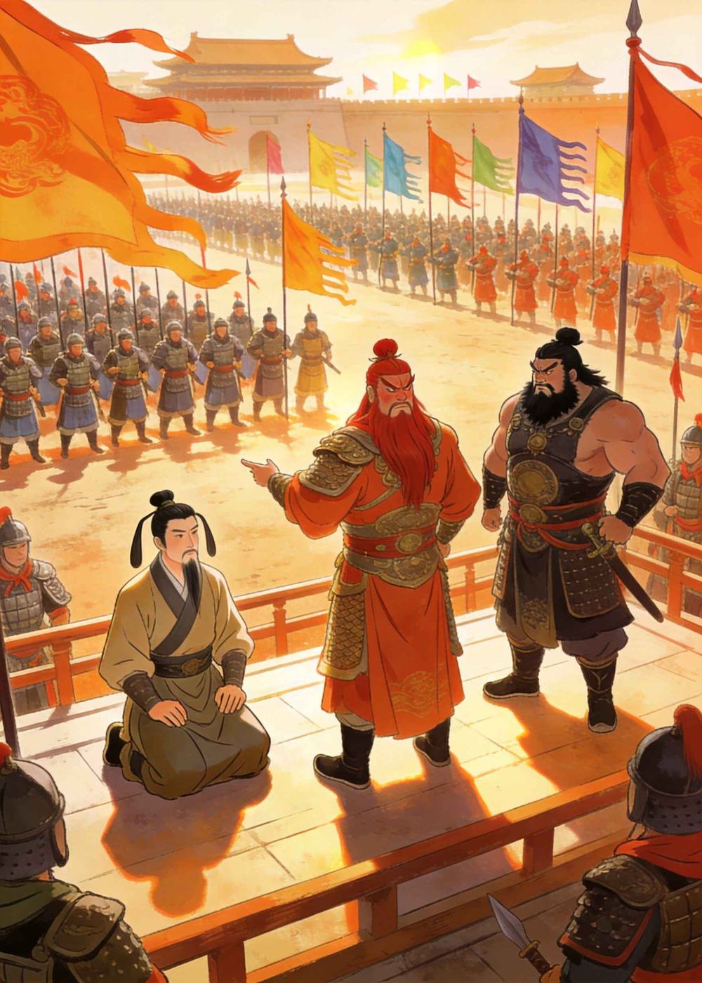 他们还召集了乡里的勇士，天天操练，队伍越来越壮大。