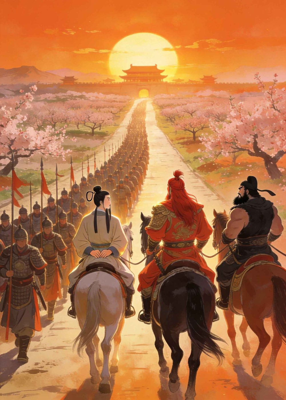 从此，桃园三兄弟一起上阵杀敌，成就了一段千古佳话。