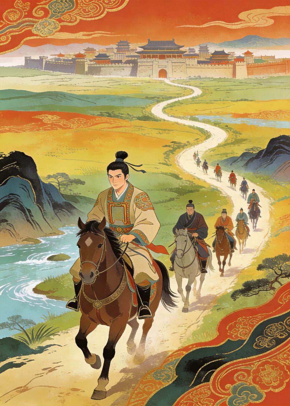 一行人长途跋涉,终于来到楚国,走进庄重的楚国宫殿。