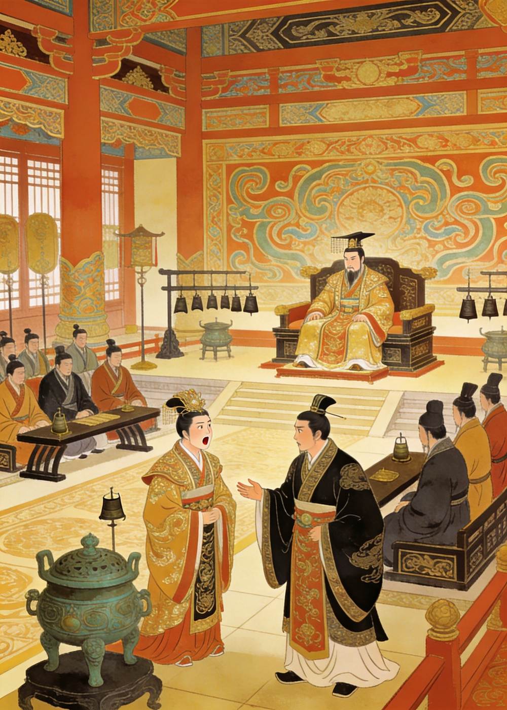 可谈判谈了许久,楚王一直犹豫不决,迟迟不肯发兵相助,大殿里气氛越来越凝重。