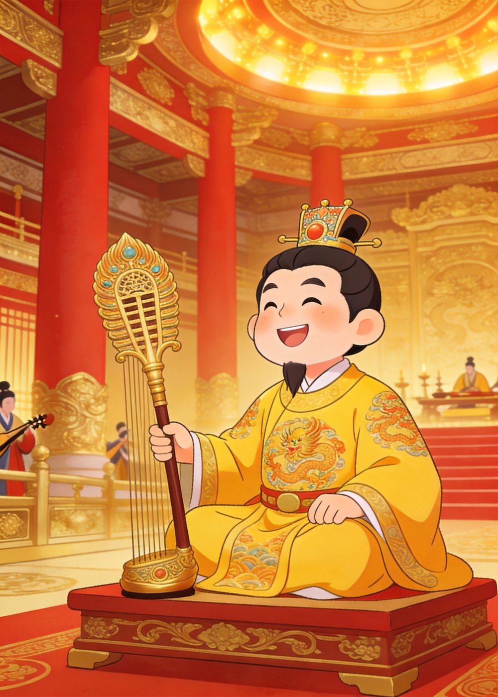 战国时，齐国的齐宣王特别喜欢听吹竽，还总爱听很多人一起吹。